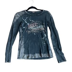 Women’s SKINNY MINNIE Long Sleeve Black & Grey Bedazzled Top (S/M)